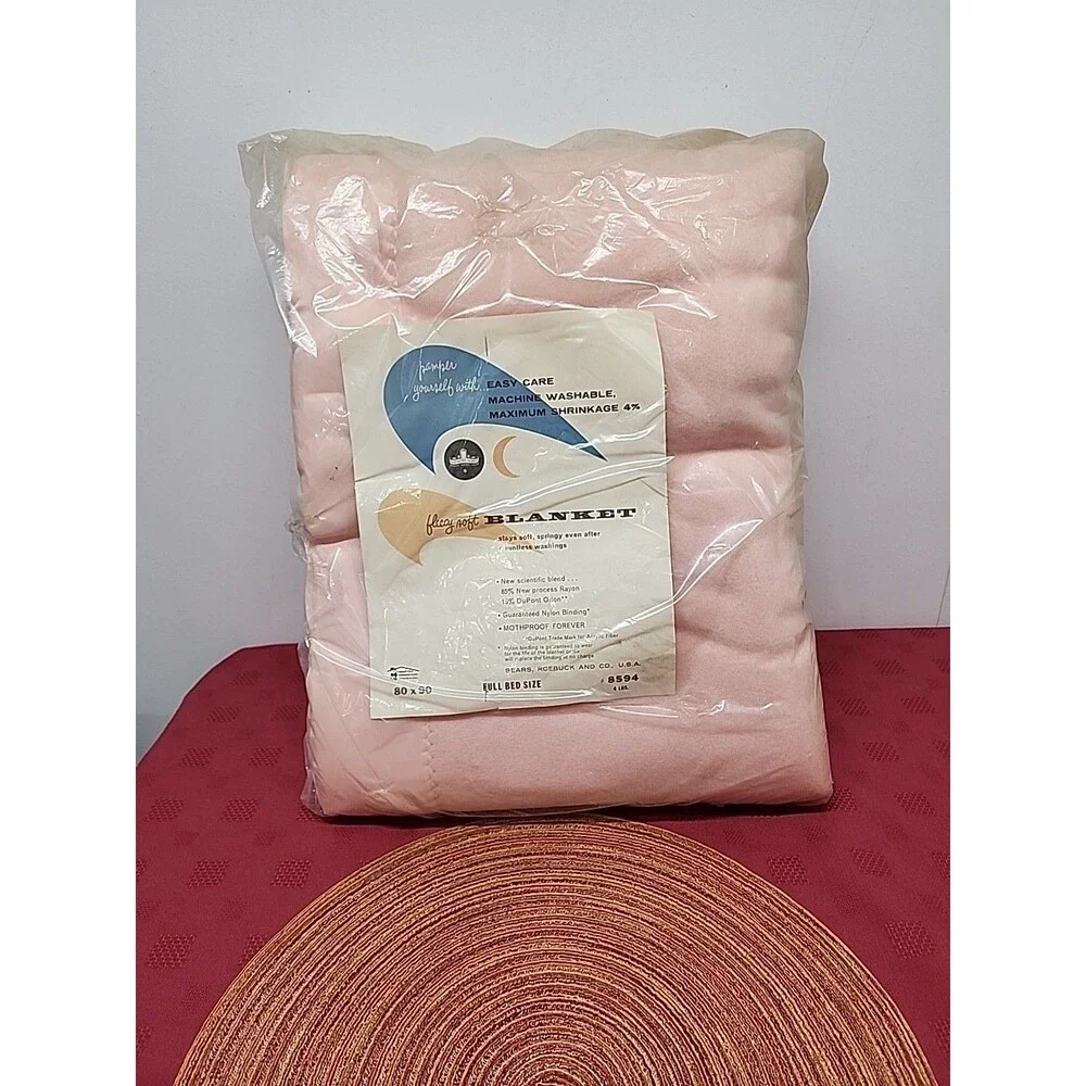 VTG Harmony House For Sears Pink Fleecy Soft Blanket 80 X 90 New W Tags 1960s
